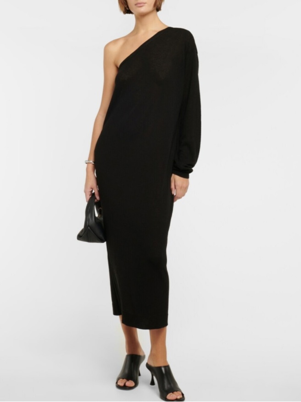 The Frankie Shop One-Shoulder Black Knit Dress